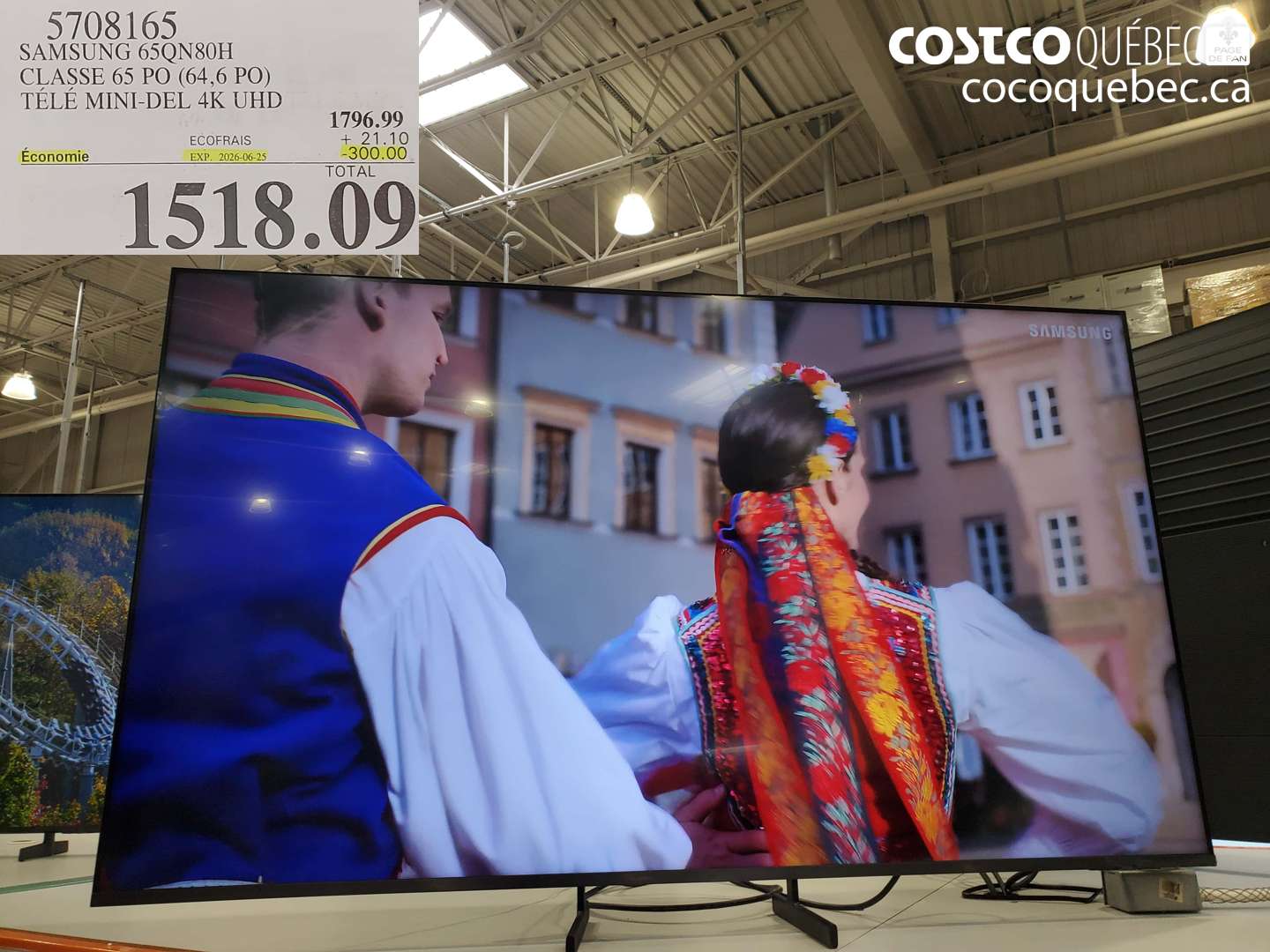 5708165 SAMSUNG 65QN80H CLASSE 65 PO (64.6 PO) TÉLÉ MINI-DEL 4K UHD ($300.00 INSTANT SAVINGS EXPIRES ON 2026-06-25) $1518.09