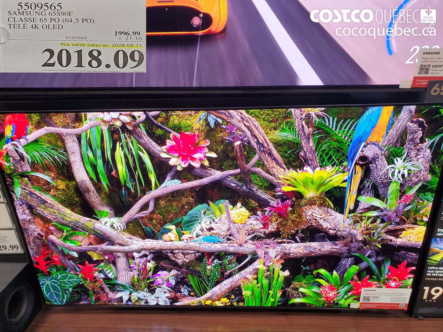 5509565 SAMSUNG 65S90F CLASSE 65 PO (64.5 PO) TÉLÉ 4K OLED (EXPIRES ON 2026-06-11) $2018.09