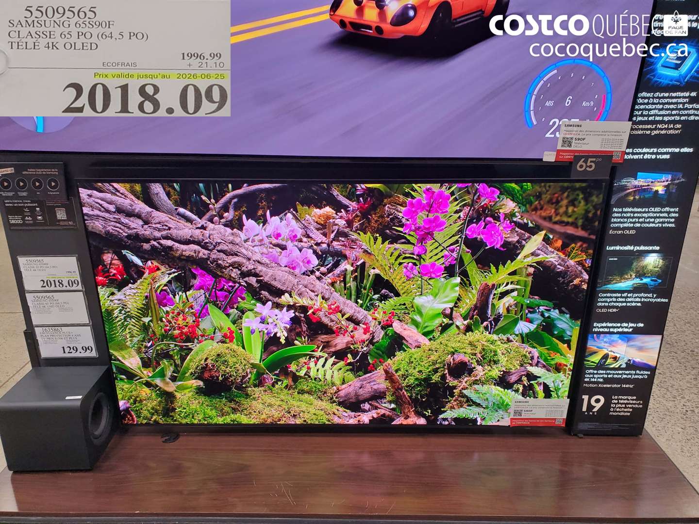 5509565 SAMSUNG 65S90F CLASSE 65 PO (64.5 PO) TÉLÉ 4K OLED (EXPIRES ON 2026-06-25) $2018.09