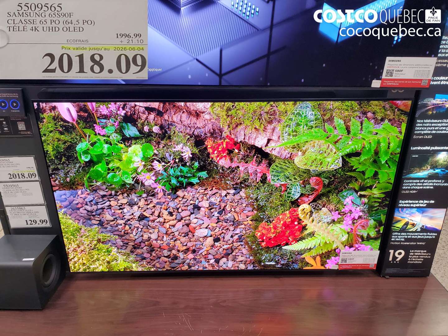 5509565 SAMSUNG 65S90F CLASSE 65 PO (64.5 PO) TÉLÉ 4K UHD OLED (EXPIRES ON 2026-06-04) $2018.09