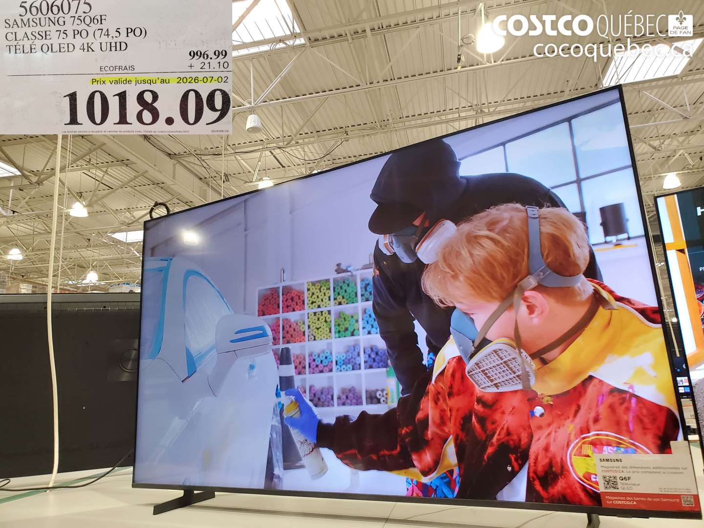 5606075 SAMSUNG 75Q6F CLASSE 75 PO (74.5 PO) TÉLÉ OLED 4K UHD (EXPIRES ON 2026-07-02) $1018.09