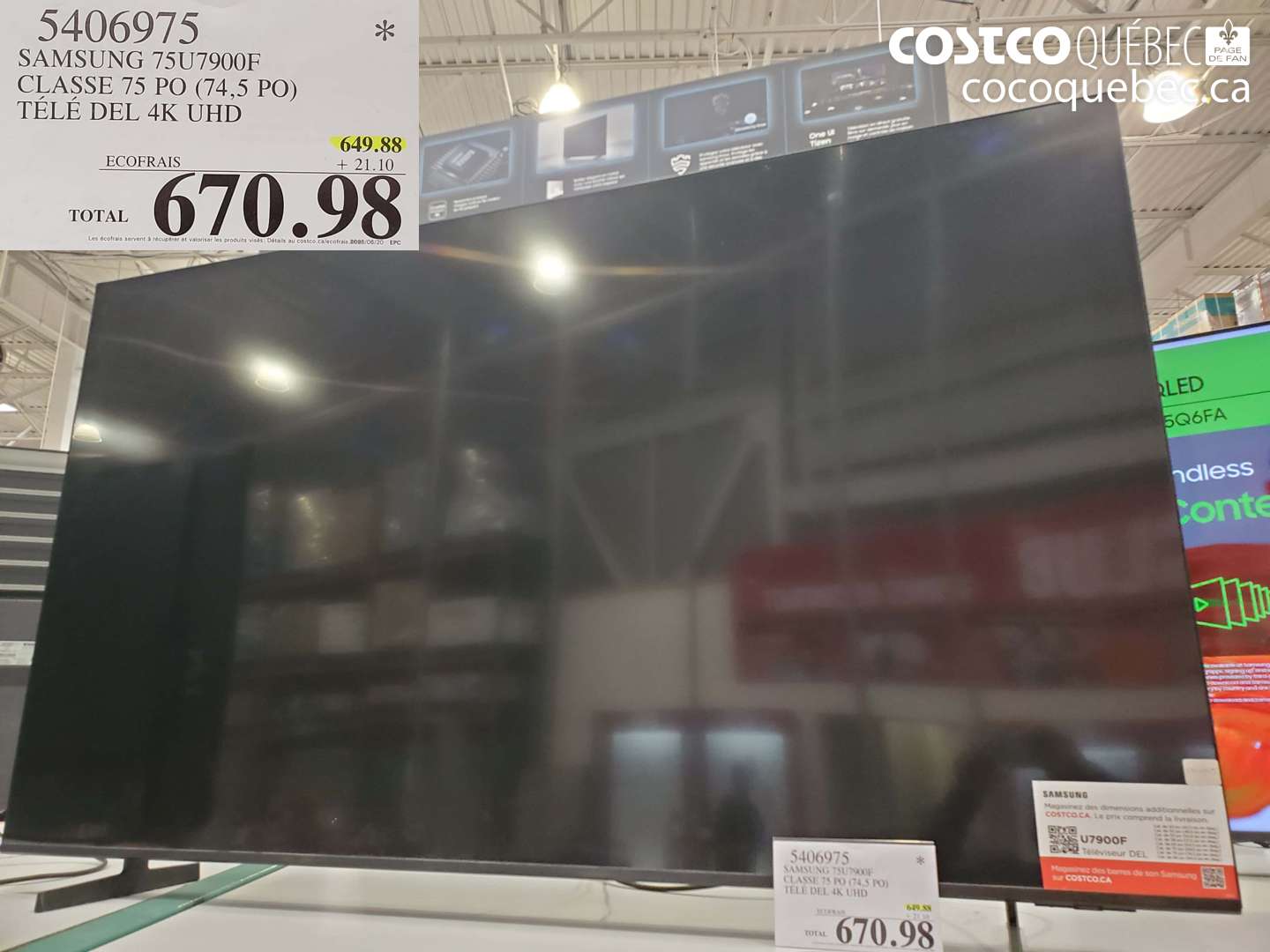 5406975 SAMSUNG 75U7900F CLASSE 75 PO (74.5 PO) TÉLÉ DEL 4K UHD $670.98