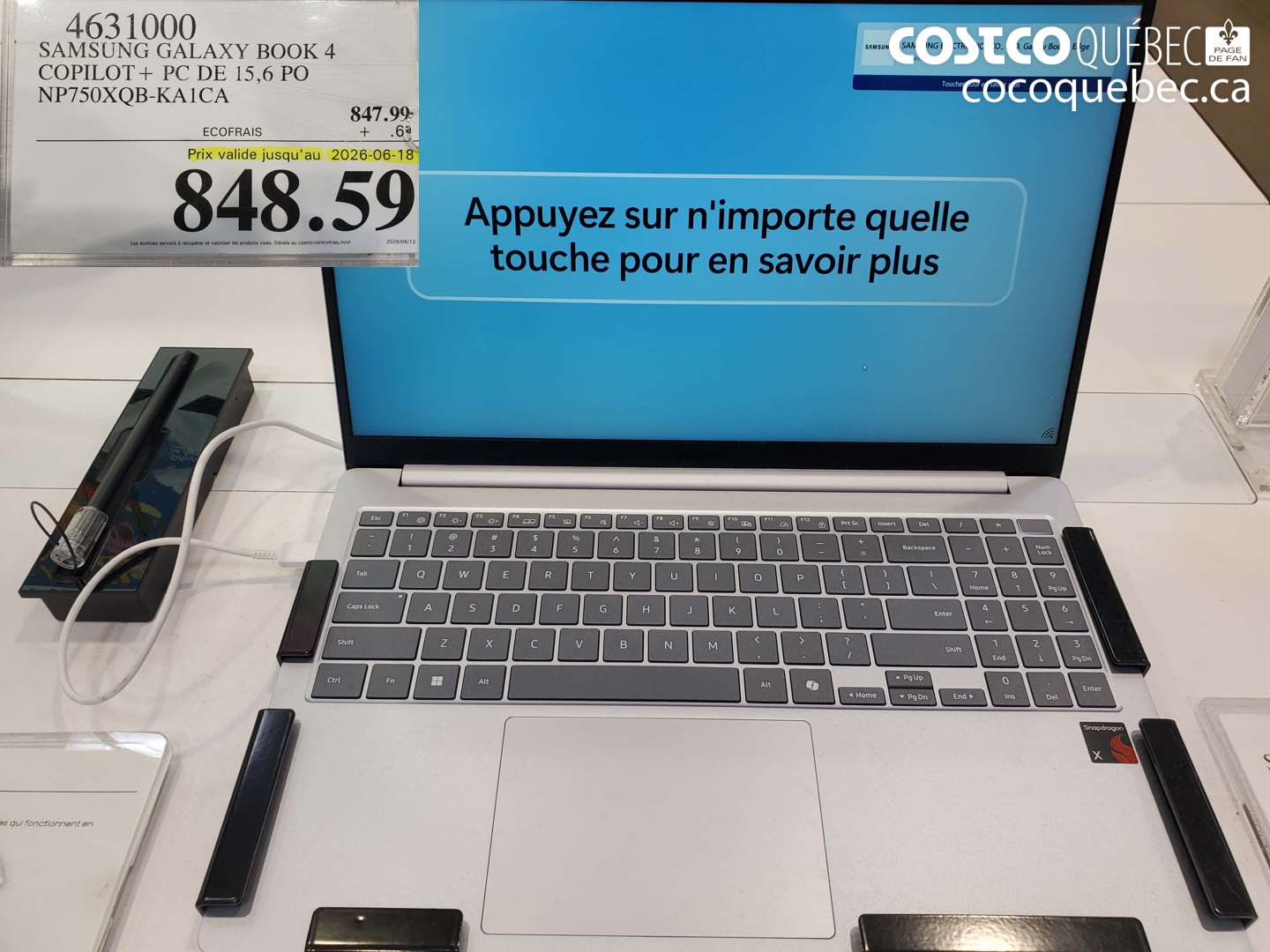 4631000 SAMSUNG GALAXY BOOK 4 COPILOT + PC DE 15.6 PO NP750XQOB-KA1CA (EXPIRES ON 2026-06-18) $848.59