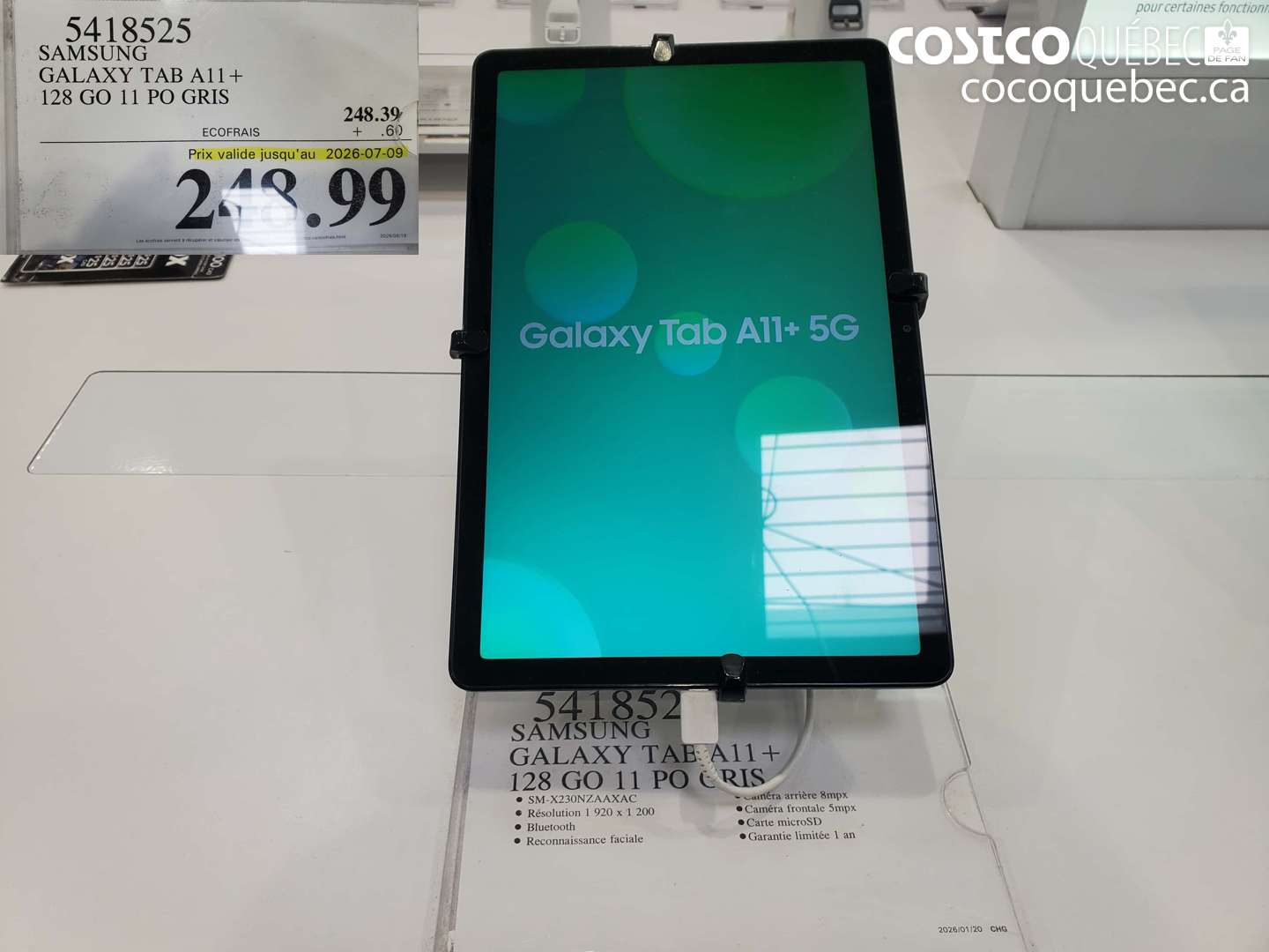 5418525 SAMSUNG GALAXY TAB A11+ 128 GO 11 PO GRIS (EXPIRES ON 2026-07-09) $248.99