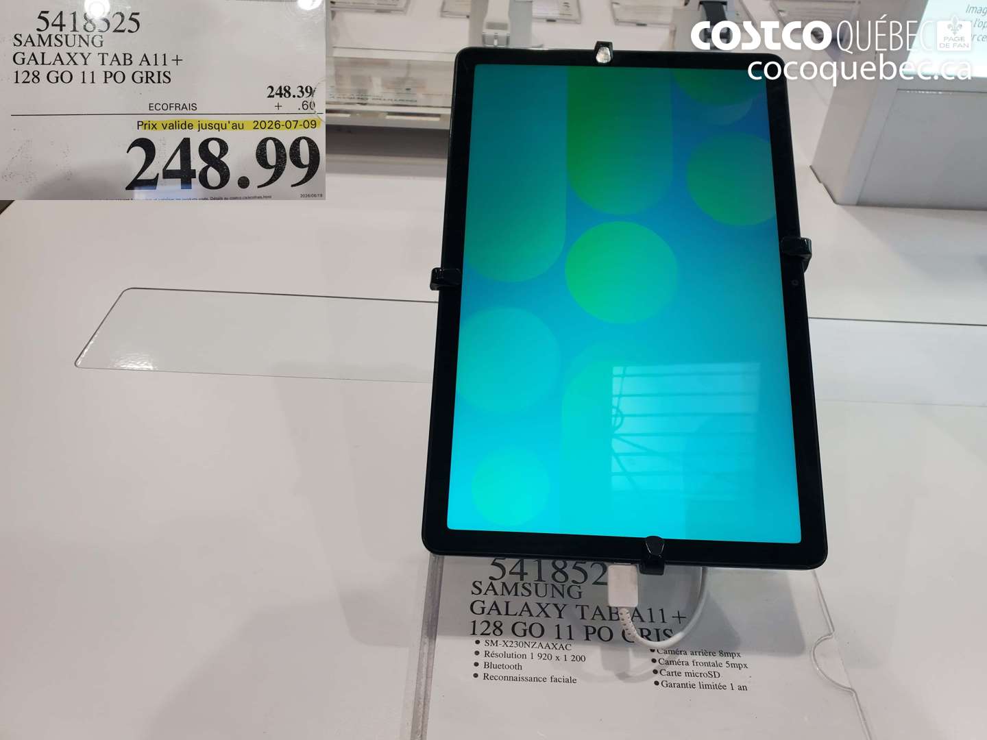 5418325 SAMSUNG GALAXY TAB A11+ 128 GO 11 PO GRIS (EXPIRES ON 2026-07-09) $248.99