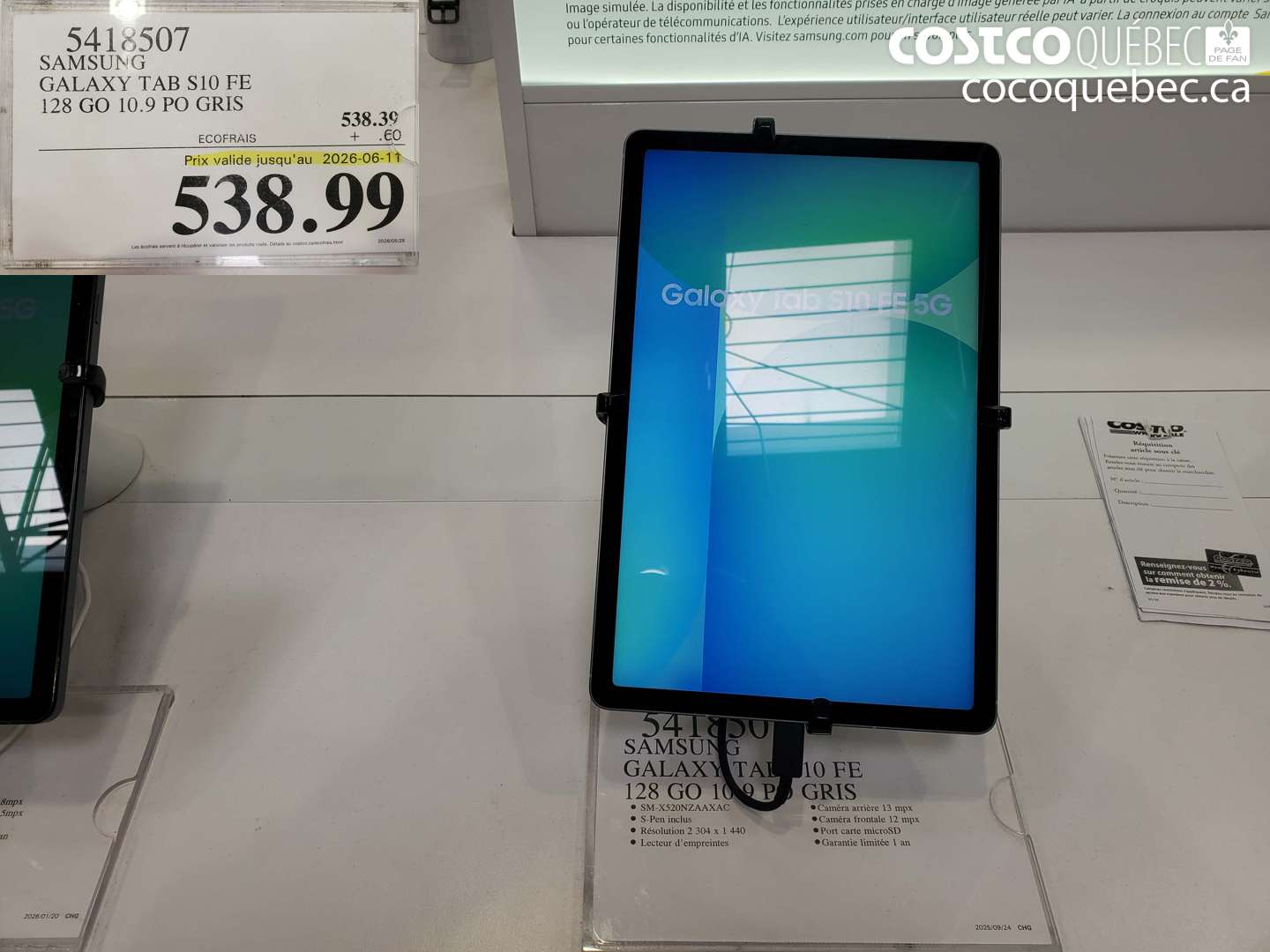 5418507 SAMSUNG GALAXY TAB S10 FE 128 GO 10.9 PO GRIS (EXPIRES ON 2026-06-11) $538.99