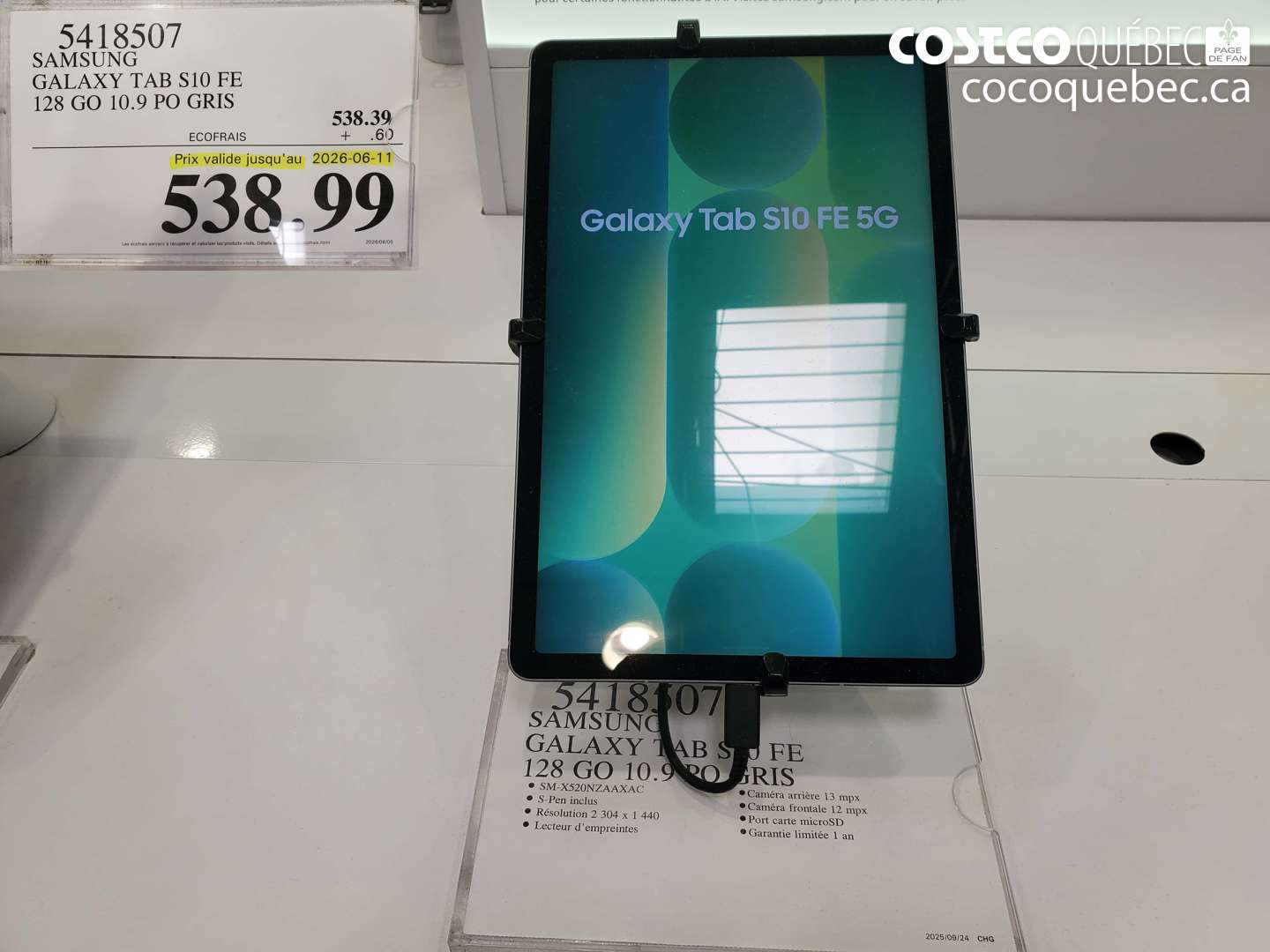 5418507 SAMSUNG GALAXY TAB S10 FE 128 GO 10.9 PO GRIS (EXPIRES ON 2026-06-11) $538.99