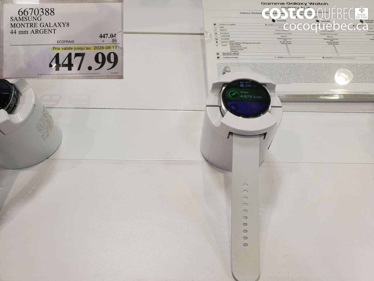 6670388 SAMSUNG MONTRE GALAXY8 44 MM ARGENT (EXPIRES ON 2026-06-11) $447.99