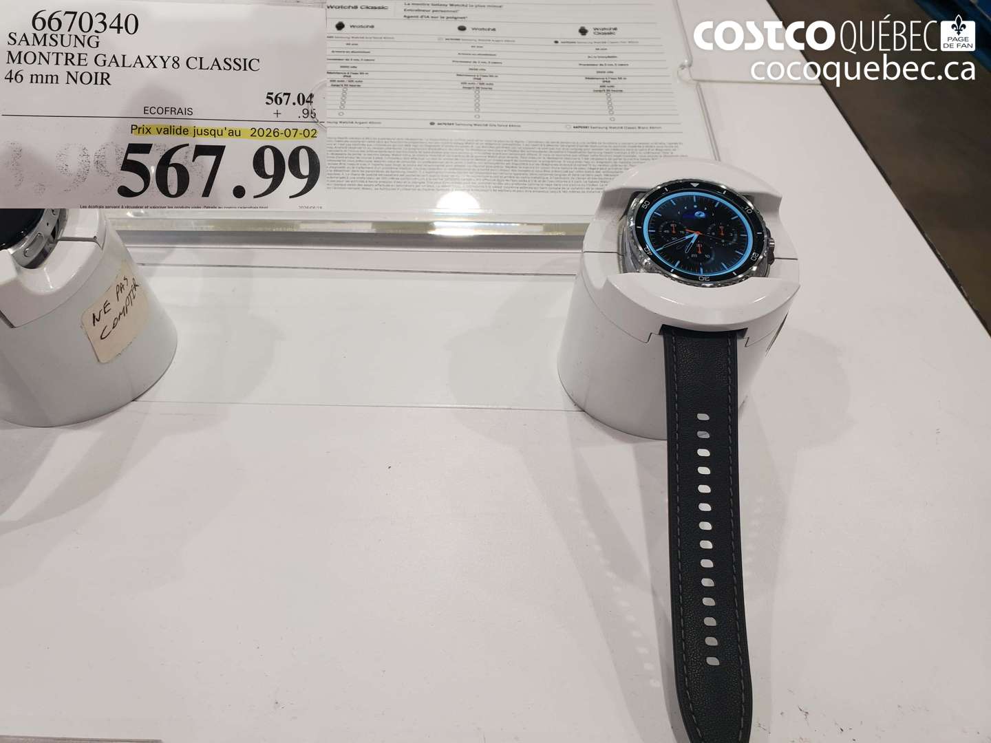 6670340 SAMSUNG MONTRE GALAXY8 CLASSIC 46 MM NOIR (EXPIRES ON 2026-07-02) $567.99