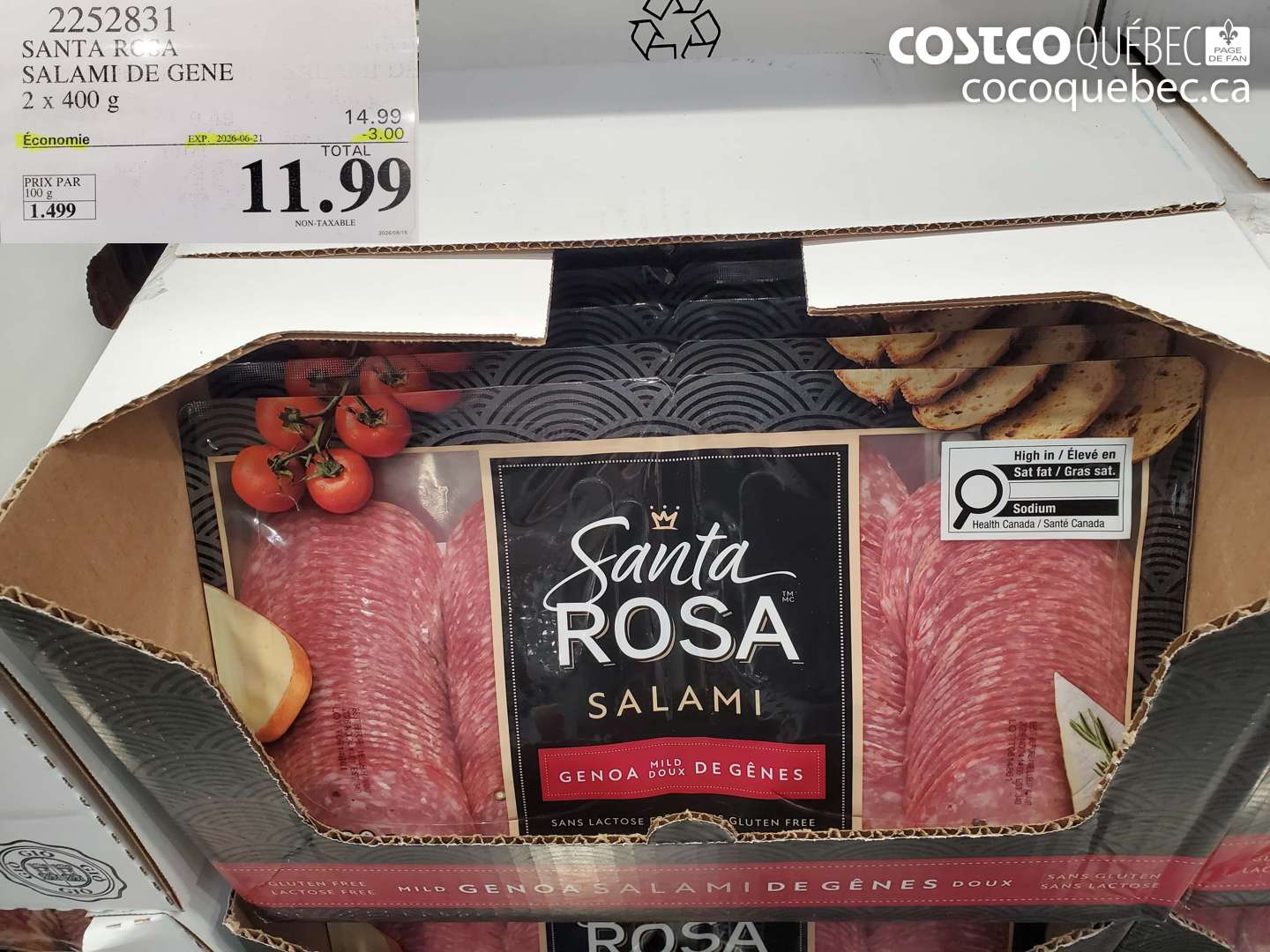 2252831 SANTA ROSA SALAMI DE GENE 2 X 400 G ($3.00 INSTANT SAVINGS EXPIRES ON 2026-06-21) $11.99