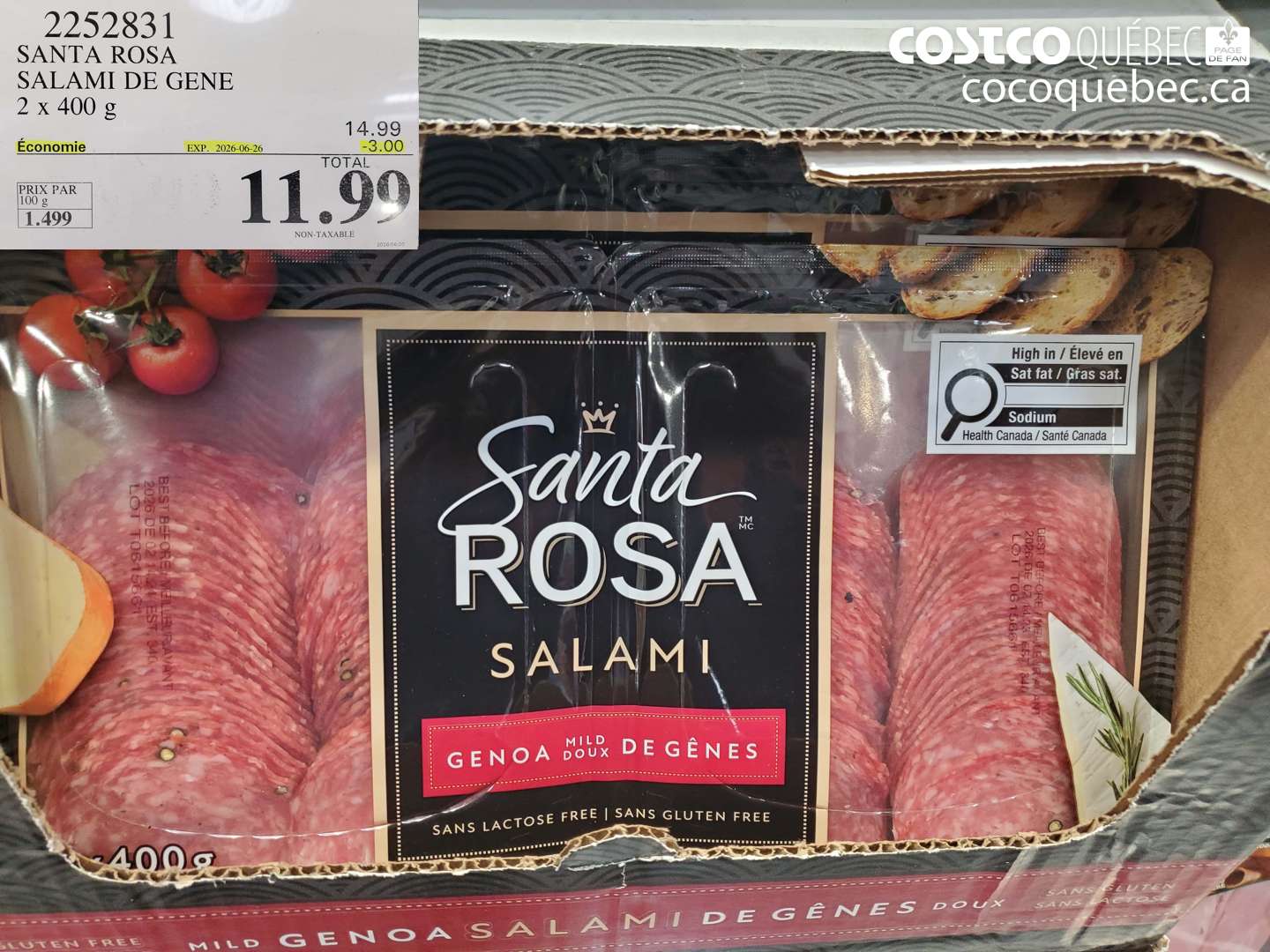 2252831 SANTA ROSA SALAMI DE GENE 2 X 400 G ($3.00 INSTANT SAVINGS EXPIRES ON 2026-06-26) $11.99