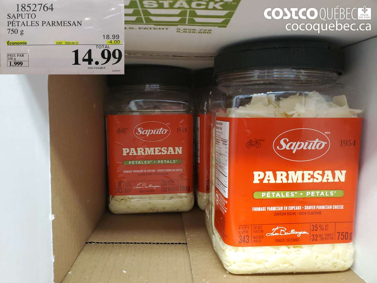 1852764 SAPUTO PÉTALES PARMESAN 750 G ($4.00 INSTANT SAVINGS EXPIRES ON 2026-06-21) $14.99