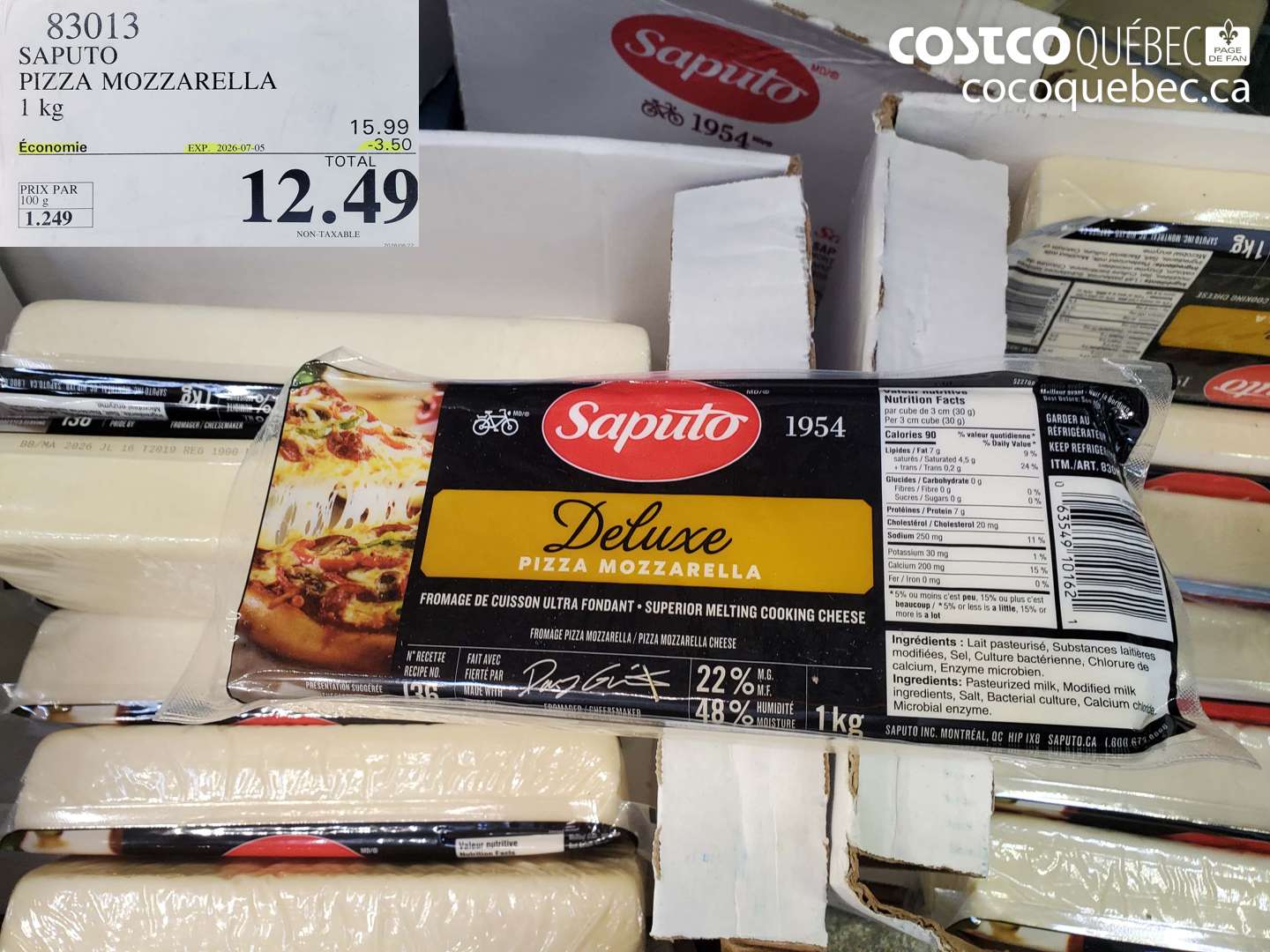 83013 SAPUTO PIZZA MOZZARELLA 1 KG ($3.50 INSTANT SAVINGS EXPIRES ON 2026-07-05) $12.49