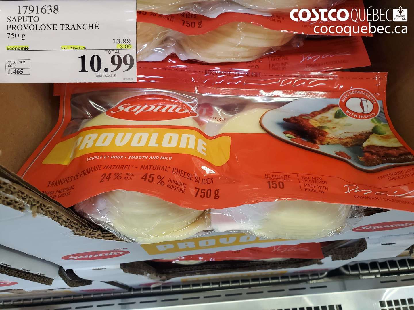 1791638 SAPUTO PROVOLONE TRANCHÉ 750 G ($3.00 INSTANT SAVINGS EXPIRES ON 2026-06-28) $10.99