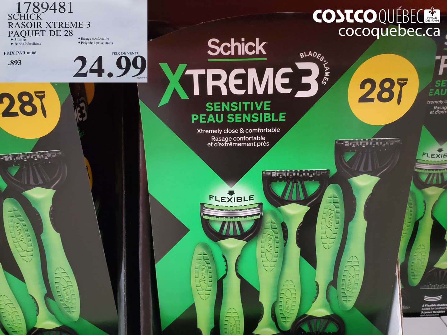 1789481 SCHICK RASOIR XTREME 3 PAQUET DE 28 $24.99