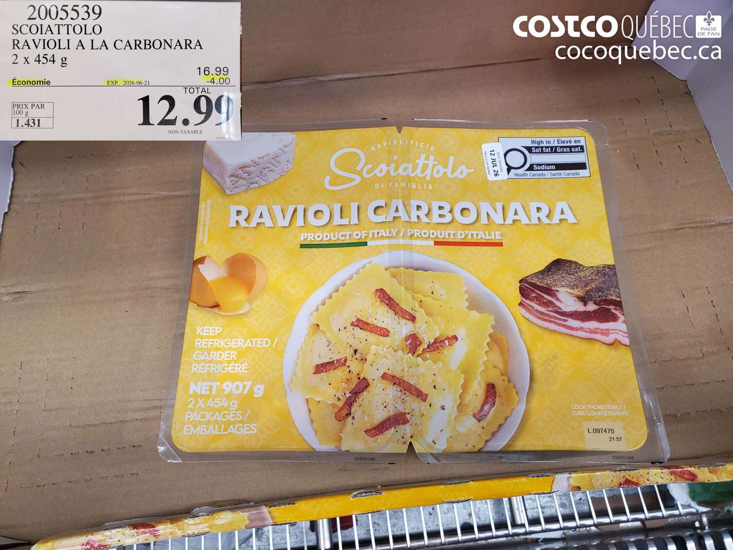 2005539 SCOIATTOLO RAVIOLI A LA CARBONARA 2 X 454 G ($4.00 INSTANT SAVINGS EXPIRES ON 2026-06-21) $12.99