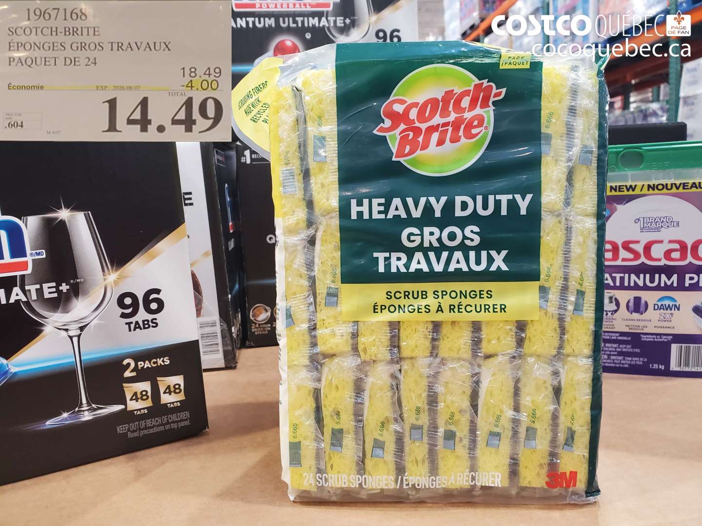 1967168 SCOTCH-BRITE ÉPONGES GROS TRAVAUX PAQUET DE 24 ($4.00 INSTANT SAVINGS EXPIRES ON 2026-06-07) $14.49