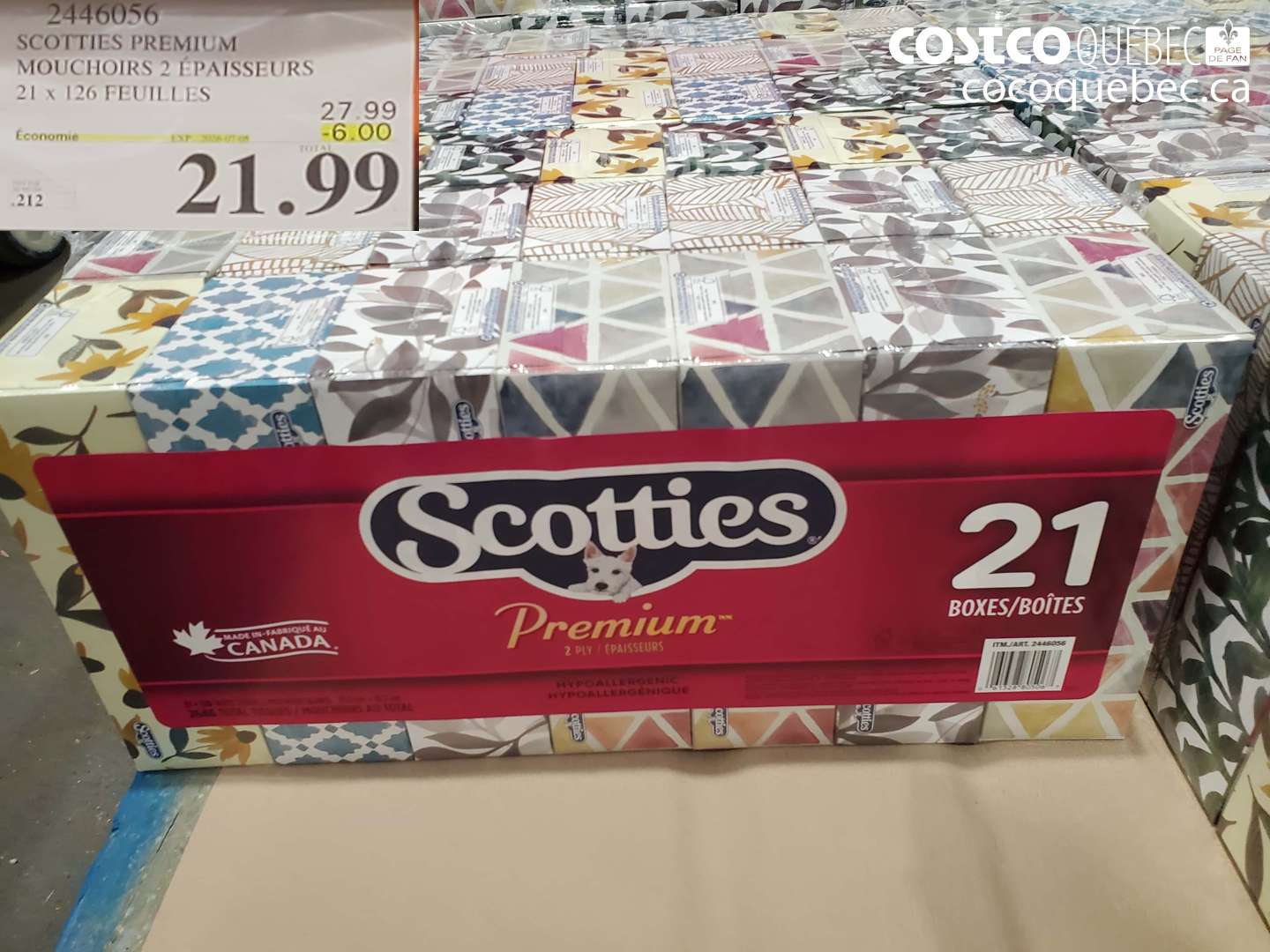 2446056 SCOTTIES PREMIUM MOUCHOIRS 2 ÉPAISSEURS 21 x 126 FEUILLES ($6.00 INSTANT SAVINGS EXPIRES ON 2026-07-05) $21.99