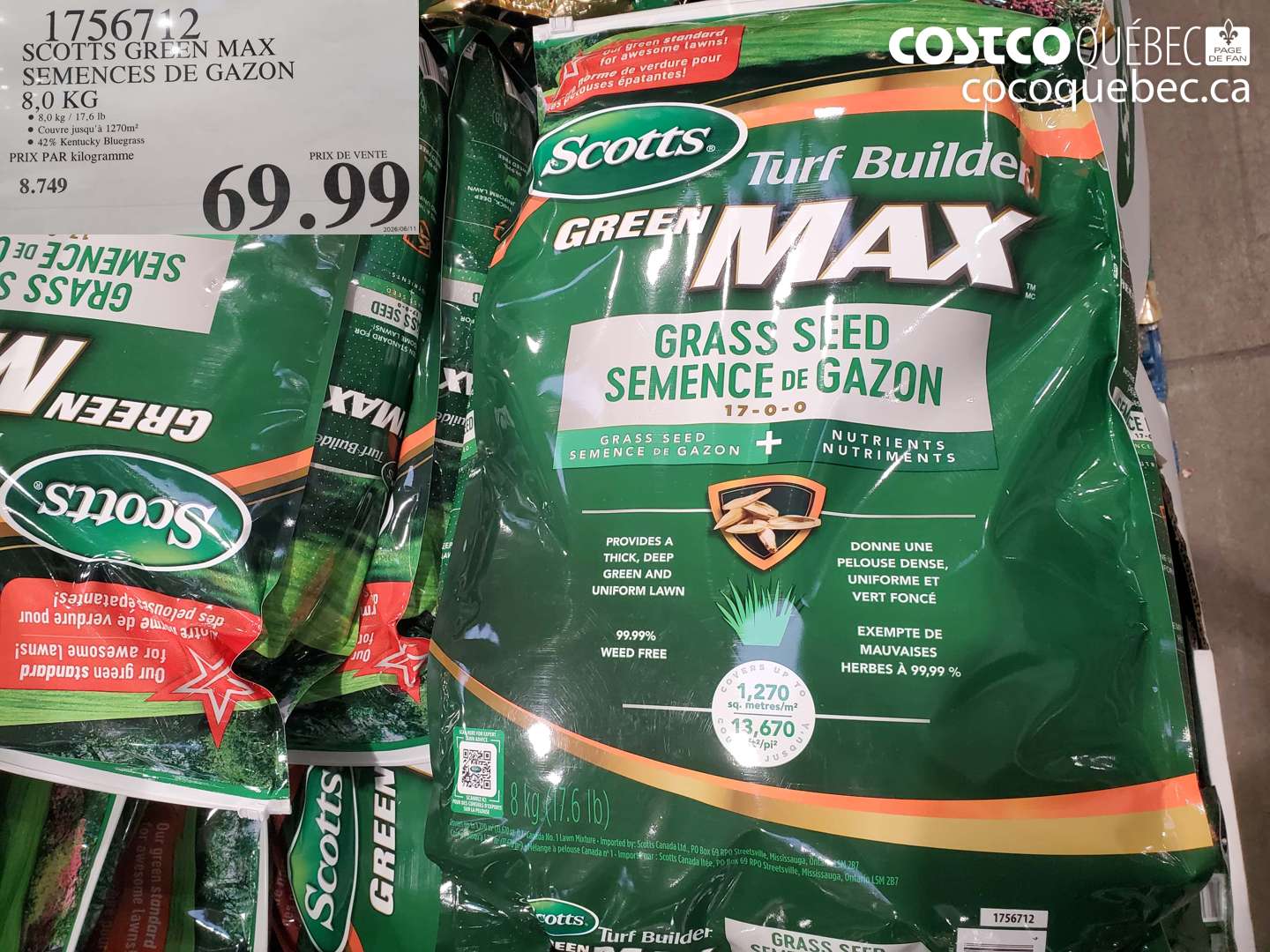 1756712 SCOTTS GREEN MAX SEMENCES DE GAZON 8.0 KG $69.99