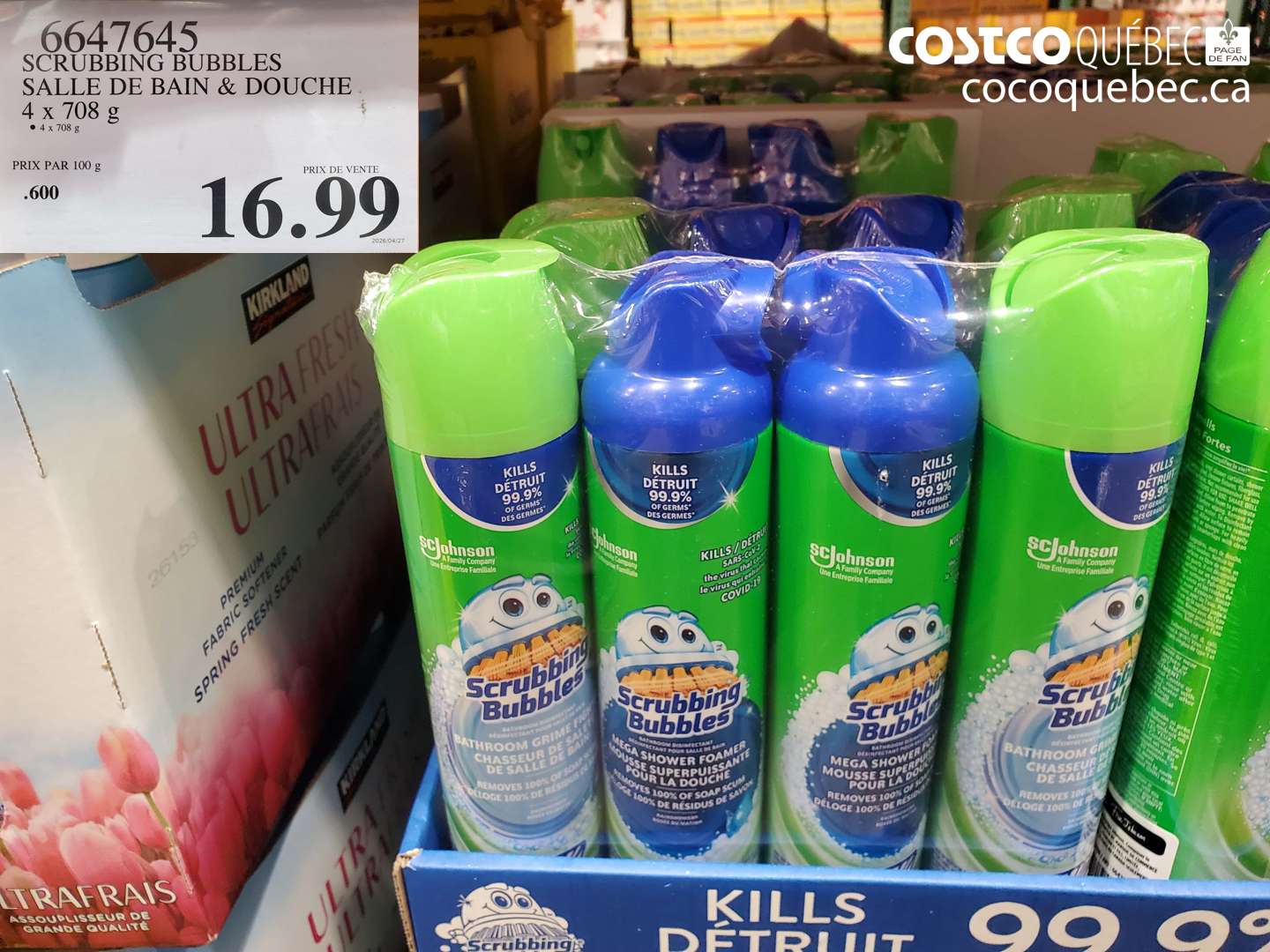 6647645 SCRUBBING BUBBLES SALLE DE BAIN & DOUCHE 4 X 708 G $16.99