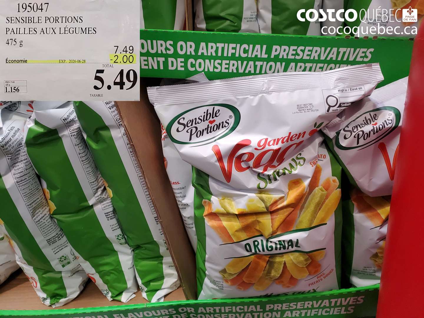 195047 SENSIBLE PORTIONS PAILLES AUX LÉGUMES 475 G ($2.00 INSTANT SAVINGS EXPIRES ON 2026-06-28) $5.49