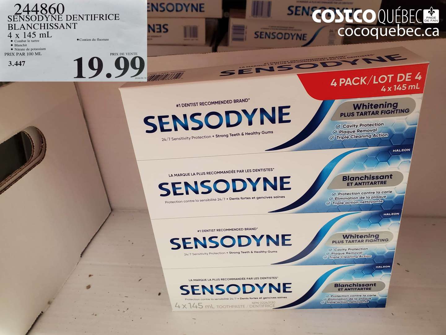 244860 SENSODYNE DENTIFRICE BLANCHISSANT 4 X 145 ML $19.99