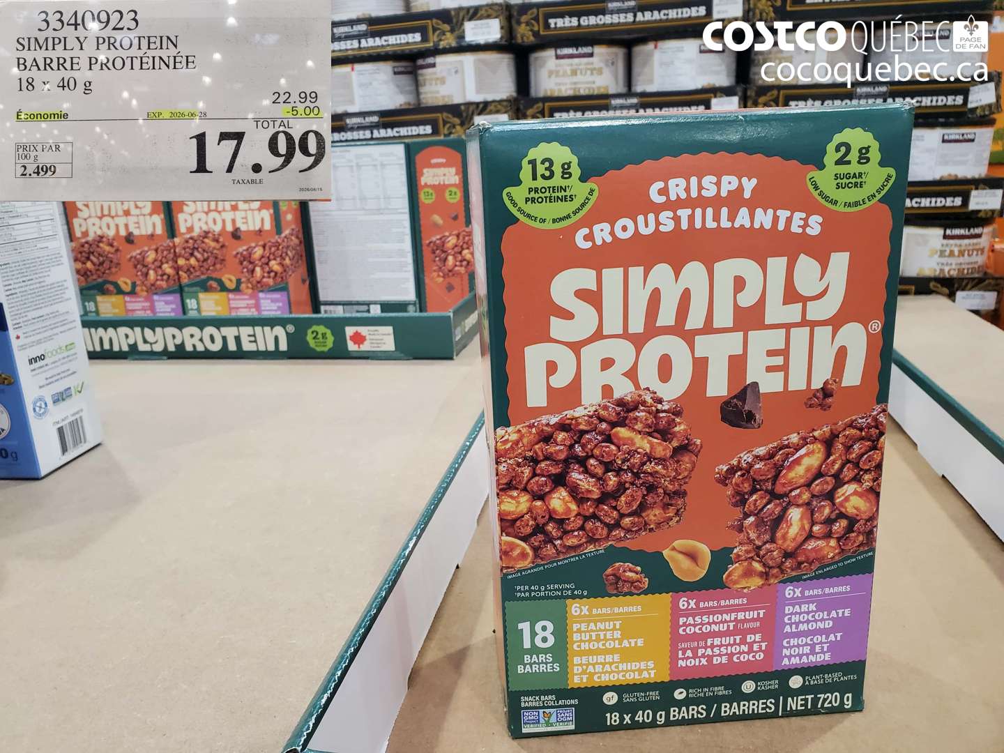3340923 SIMPLY PROTEIN BARRE PROTÉINÉE 18 X 40 G ($5.00 INSTANT SAVINGS EXPIRES ON 2026-06-28) $17.99
