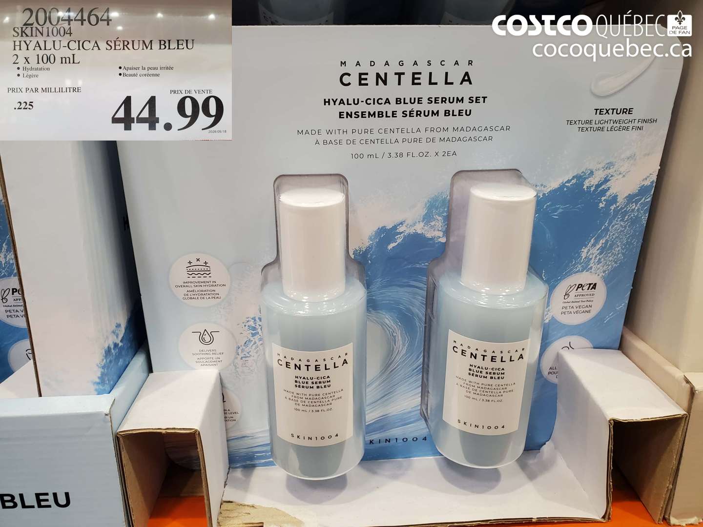 2004464 SKIN1004 HYALU-CICA SÉRUM BLEU 2 X 100 ML $44.99