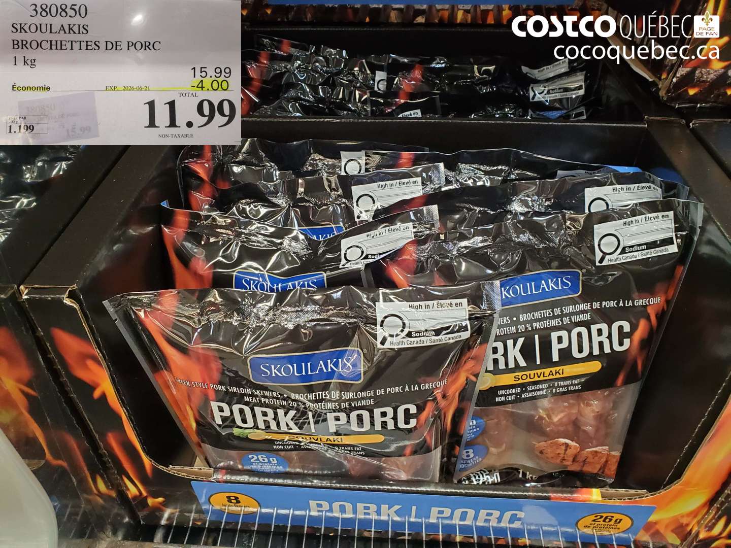 380850 SKOULAKIS BROCHETTES DE PORC 1 KG ($4.00 INSTANT SAVINGS EXPIRES ON 2026-06-21) $11.99
