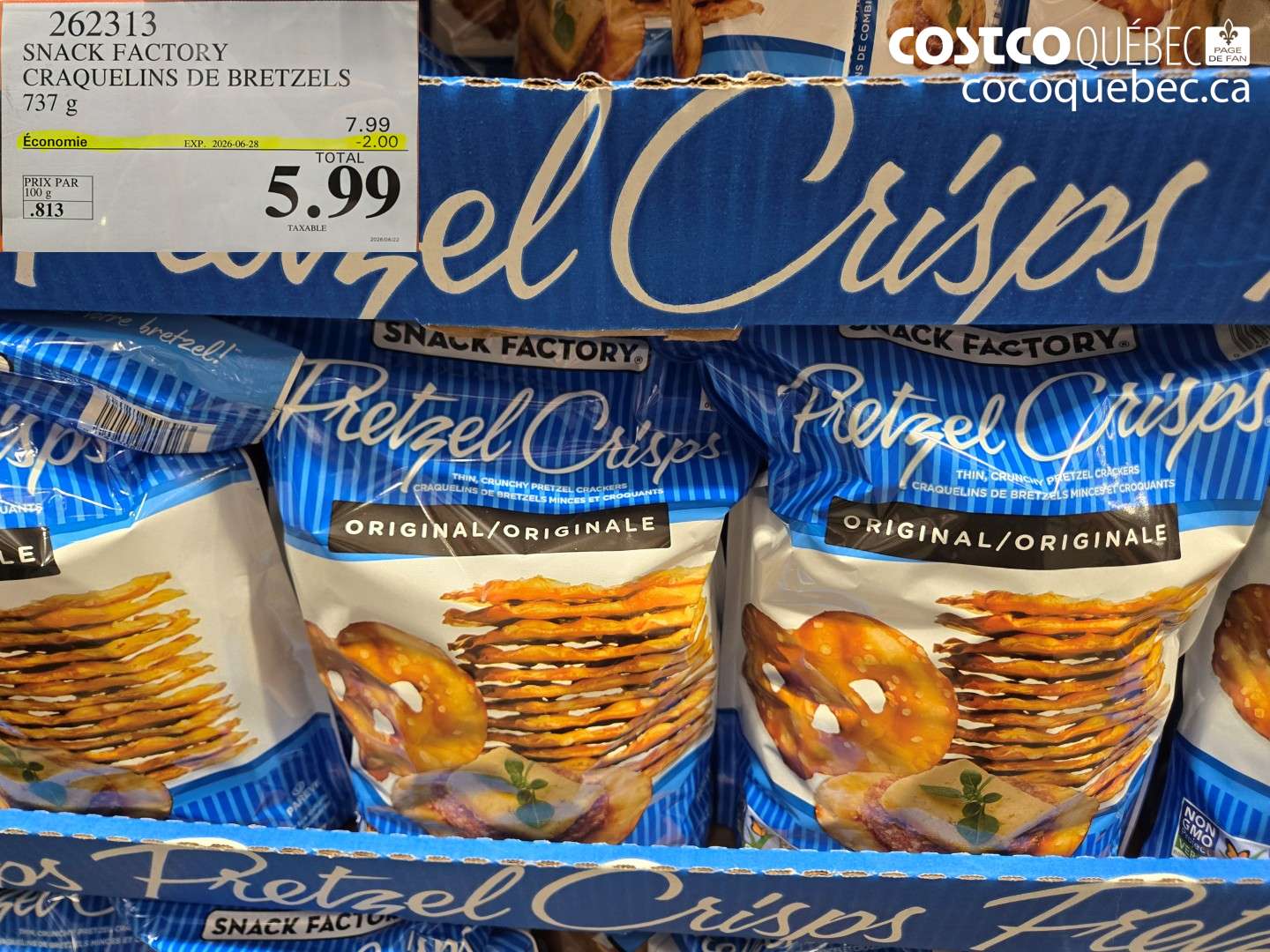 262313 SNACK FACTORY CRAQUELINS DE BRETZELS ($2.00 INSTANT SAVINGS EXPIRES ON 2026-06-28) $5.99