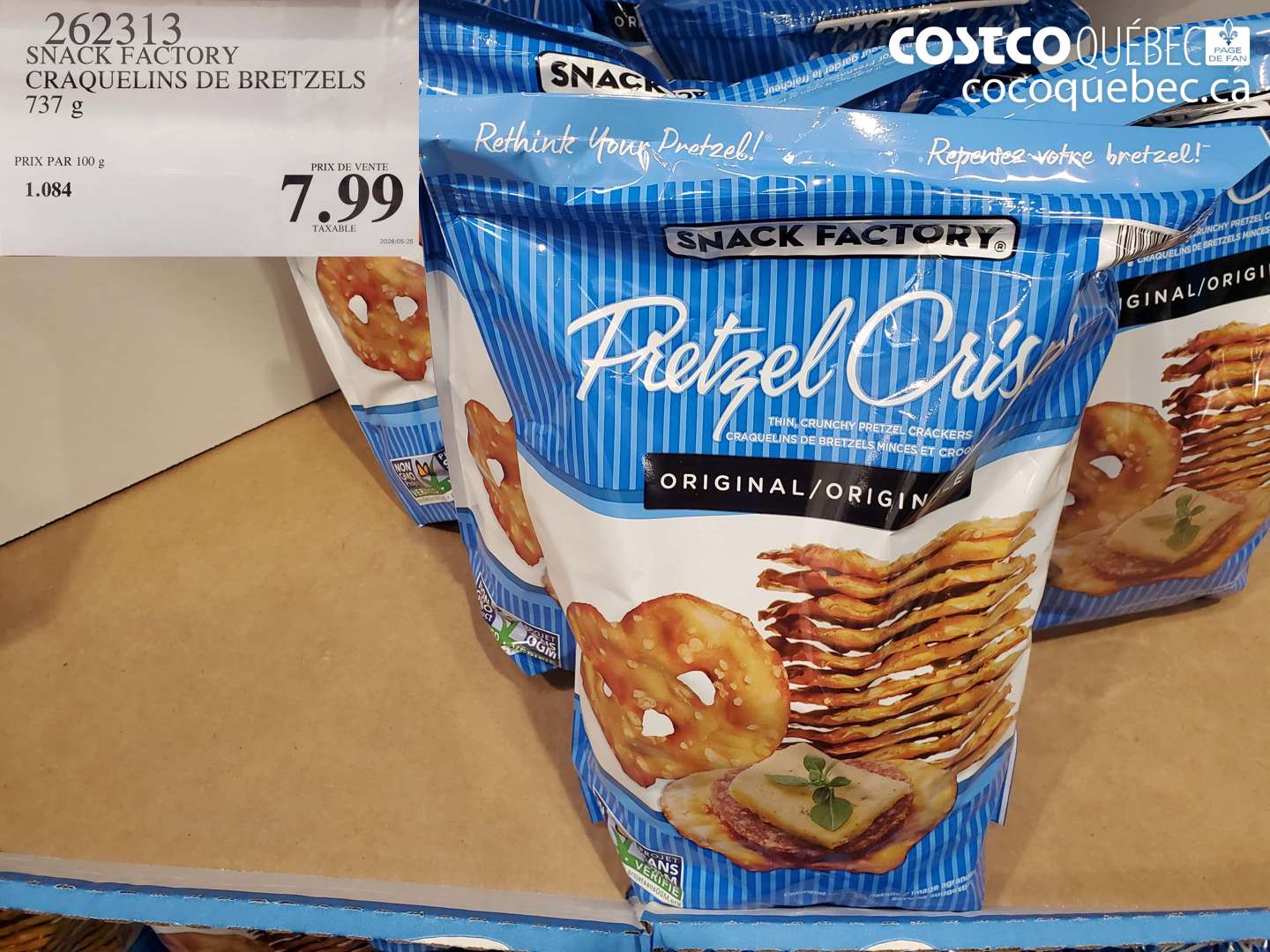 262313 SNACK FACTORY CRAQUELINS DE BRETZELS 737 G $7.99