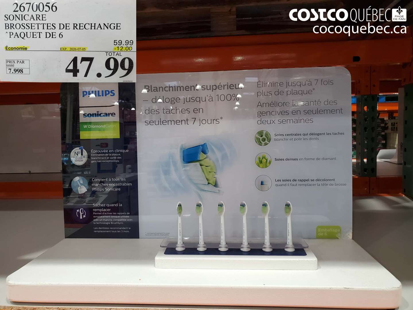 2670056 SONICARE BROSSETTES DE RECHANGE ($12.00 INSTANT SAVINGS EXPIRES ON 2026-07-05) $47.99