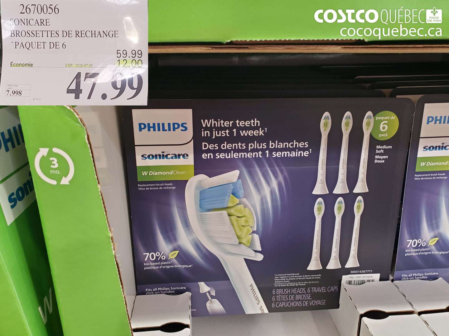 2670056 SONICARE BROSSETTES DE RECHANGE PAQUET DE 6 ($12.00 INSTANT SAVINGS EXPIRES ON 2026-07-05) $47.99