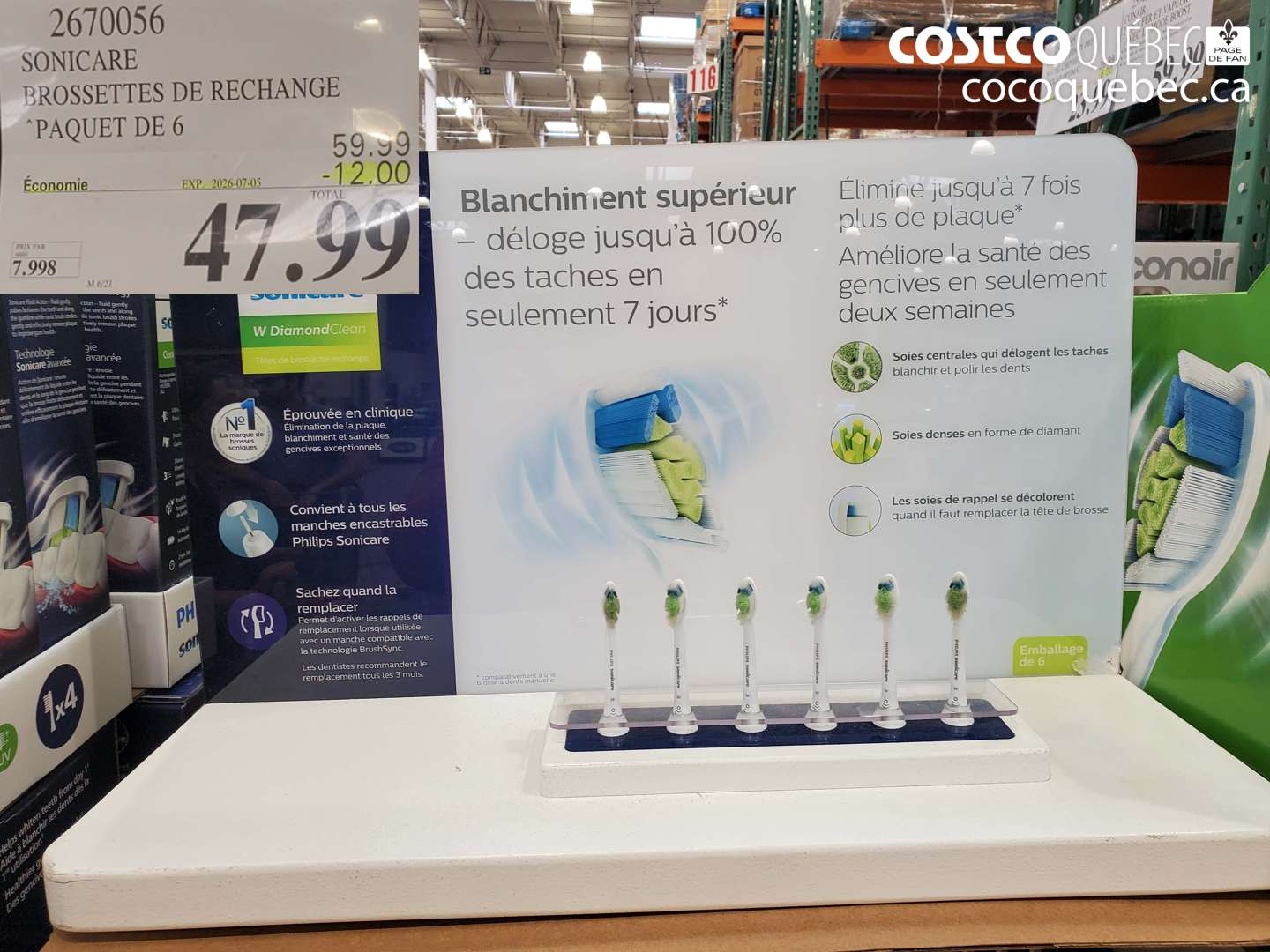 2670056 SONICARE BROSSETTES DE RECHANGE PAQUET DE 6 ($12.00 INSTANT SAVINGS EXPIRES ON 2026-07-05) $47.99