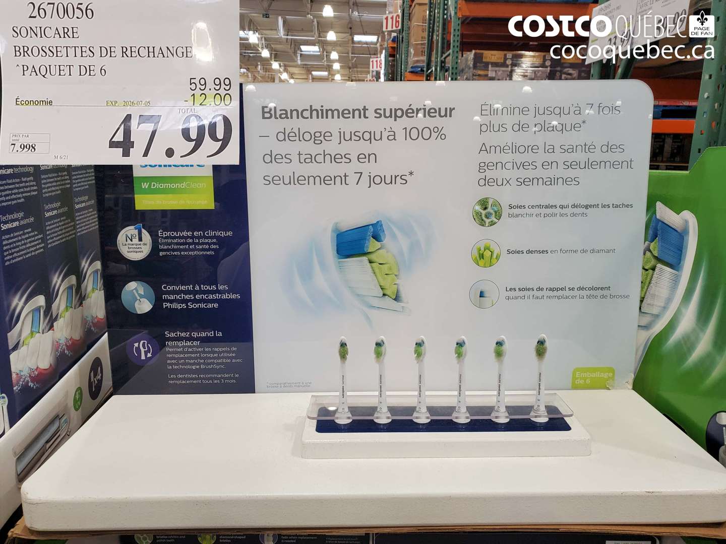 2670056 SONICARE BROSSETTES DE RECHANGE PAQUET DE 6 ($12.00 INSTANT SAVINGS EXPIRES ON 2026-07-05) $47.99