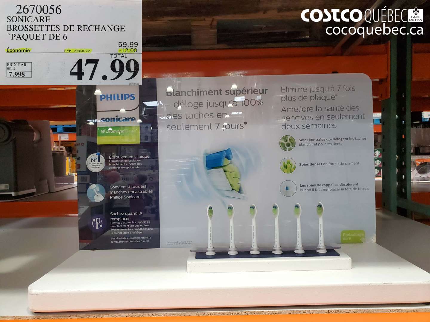 2670056 SONICARE BROSSETTES DE RECHANGE PAQUET DE 6 ($12.00 INSTANT SAVINGS EXPIRES ON 2026-07-05) $47.99