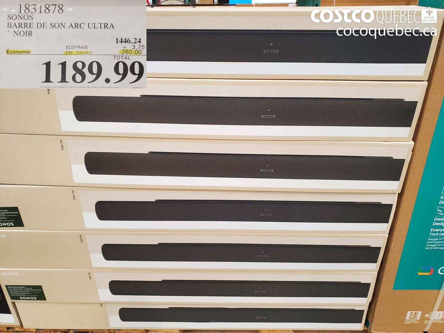 1831878 SONOS BARRE DE SON ARC ULTRA ($260.00 INSTANT SAVINGS EXPIRES ON 2026-06-21) $1189.99