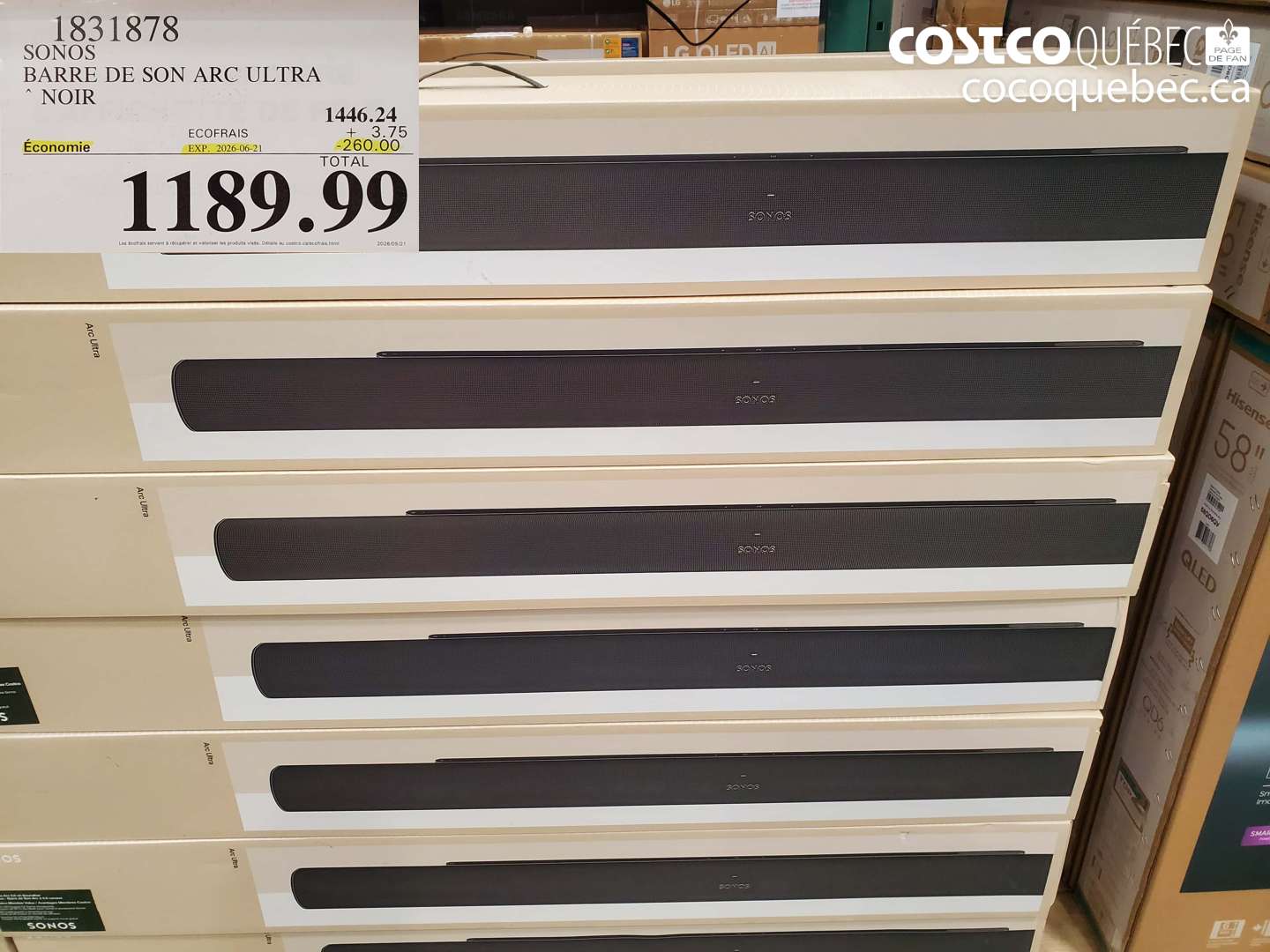 1831878 SONOS BARRE DE SON ARC ULTRA NOIR ($260.00 INSTANT SAVINGS EXPIRES ON 2026-06-21) $1189.99