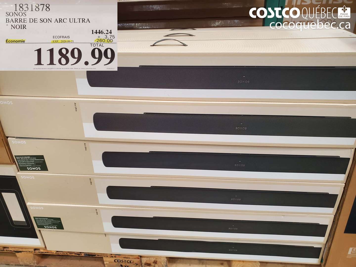 1831878 SONOS BARRE DE SON ARC ULTRA NOIR ($260.00 INSTANT SAVINGS EXPIRES ON 2026-06-21) $1189.99