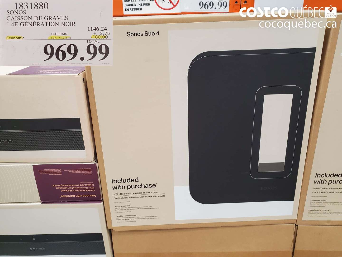1831880 SONOS CAISSON DE GRAVES 4E GENERATION NOIR ($180.00 INSTANT SAVINGS EXPIRES ON 2026-06-21) $969.99