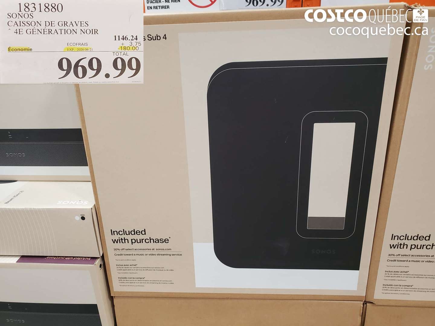 1831880 SONOS CAISSON DE GRAVES 4E GENERATION NOIR ($180.00 INSTANT SAVINGS EXPIRES ON 2026-06-21) $969.99