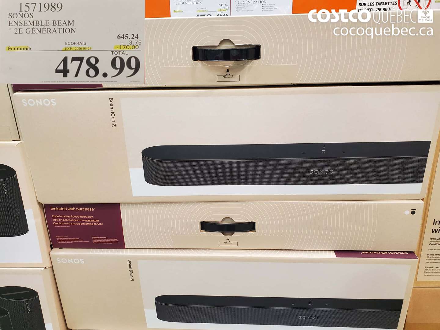 1571989 SONOS ENSEMBLE BEAM ($170.00 INSTANT SAVINGS EXPIRES ON 2026-06-21) $478.99