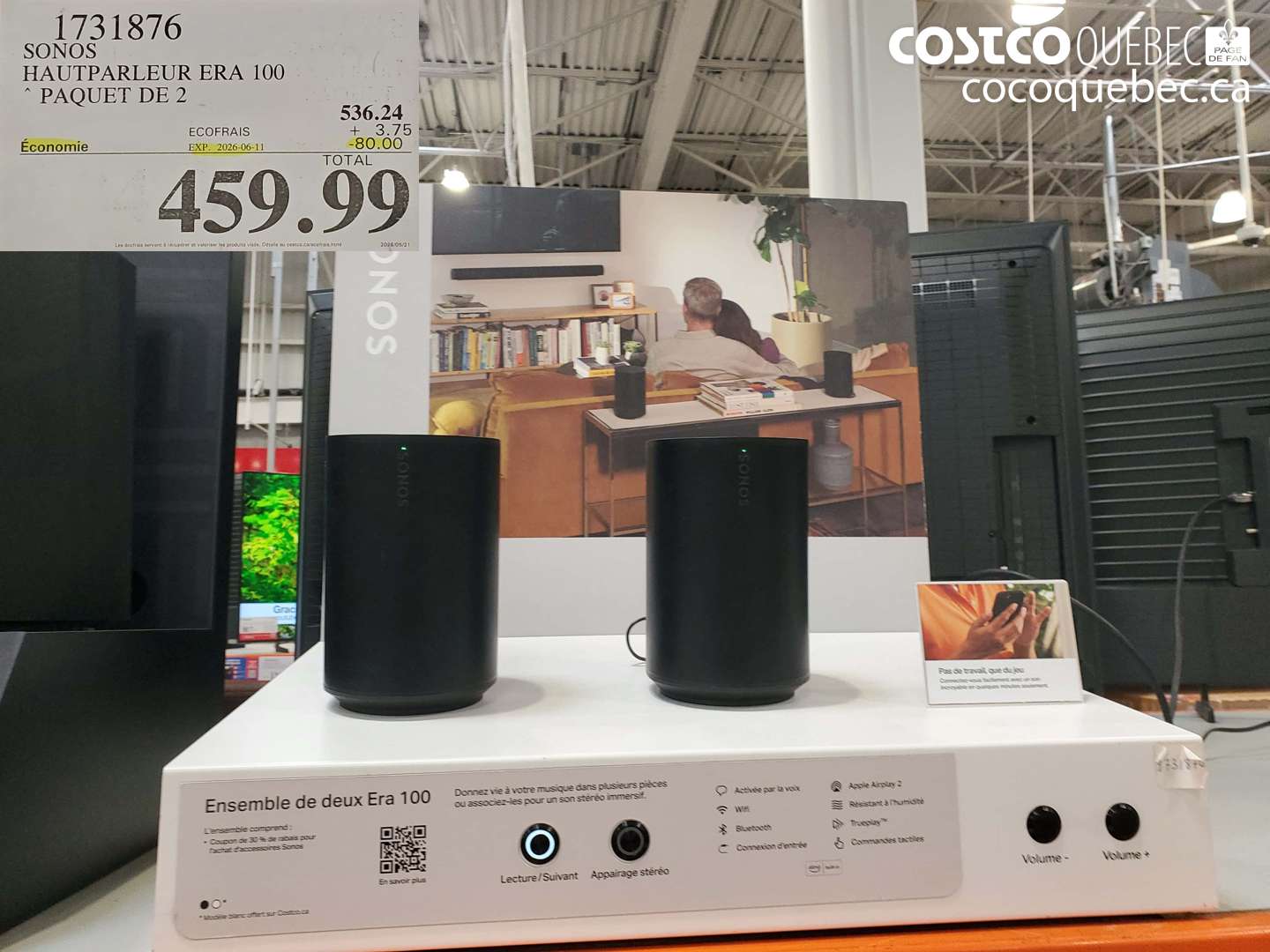 1731876 SONOS HAUTPARLEUR ERA 100 PAQUET DE 2 ($80.00 INSTANT SAVINGS EXPIRES ON 2026-06-11) $459.99