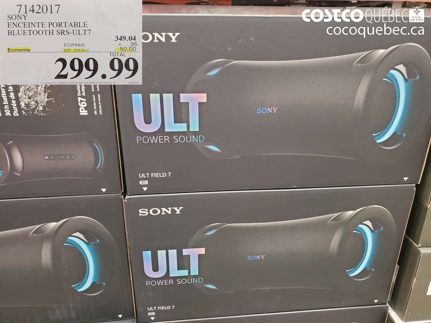 7142017 SONY ENCEINTE PORTABLE BLUETOOTH SRS-ULT7 ($50.00 INSTANT SAVINGS EXPIRES ON 2026-06-21) $299.99