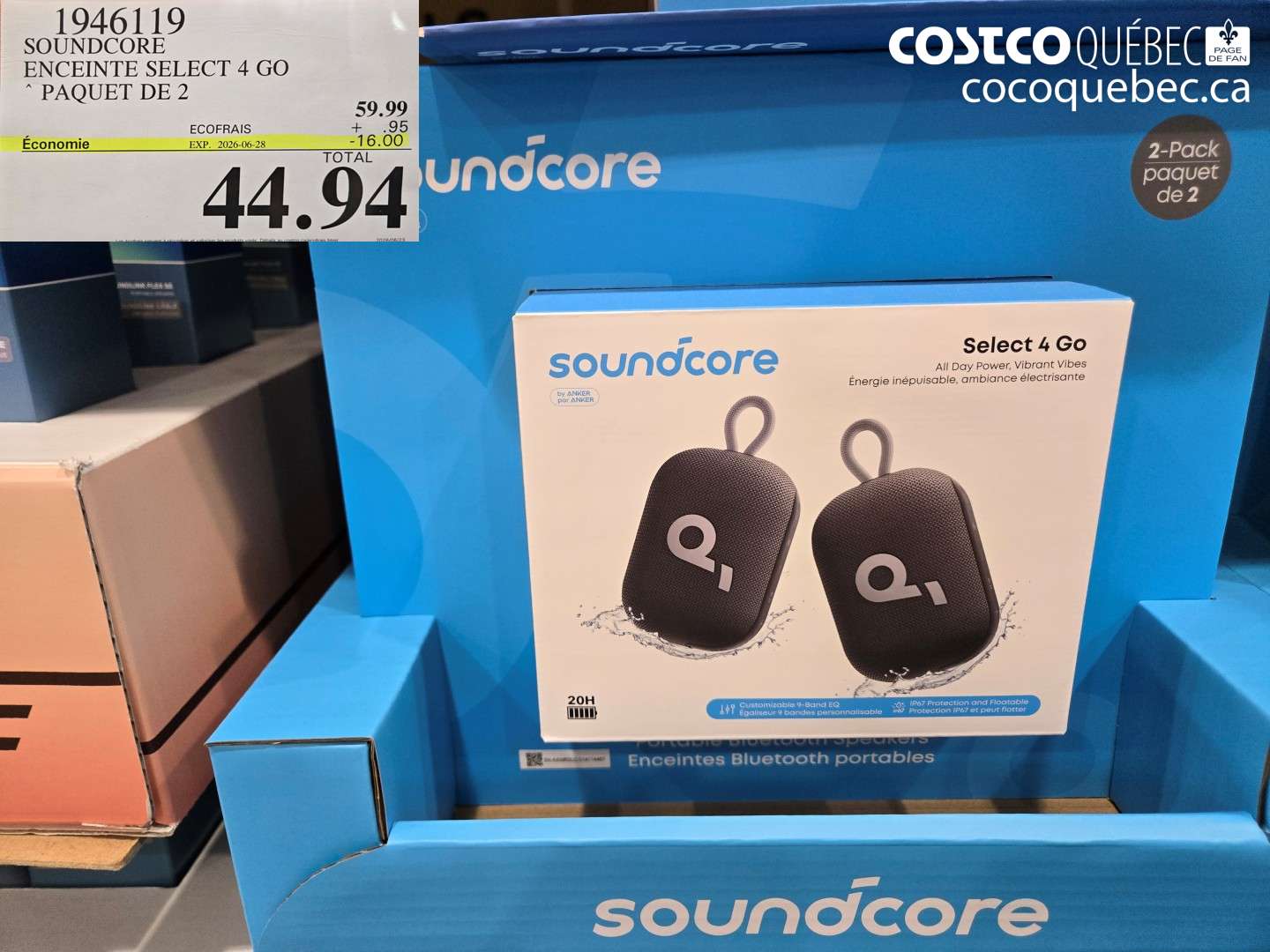 1946119 SOUNDCORE ENCEINTE SELECT 4 GO ($16.00 INSTANT SAVINGS EXPIRES ON 2026-06-28) $44.94
