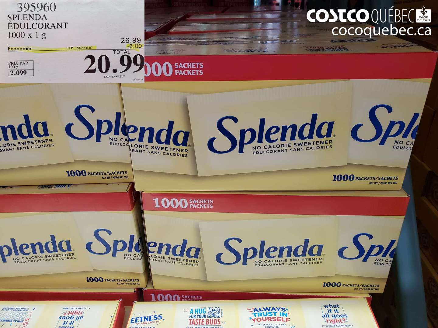 395960 SPLENDA ÉDULCORANT 1000 X 1 G ($6.00 INSTANT SAVINGS EXPIRES ON 2026-06-07) $20.99
