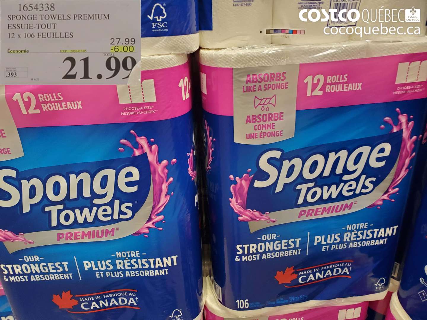 1654338 SPONGE TOWELS PREMIUM ESSUIE-TOUT 12 X 106 FEUILLES ($6.00 INSTANT SAVINGS EXPIRES ON 2023-07-05) $21.99
