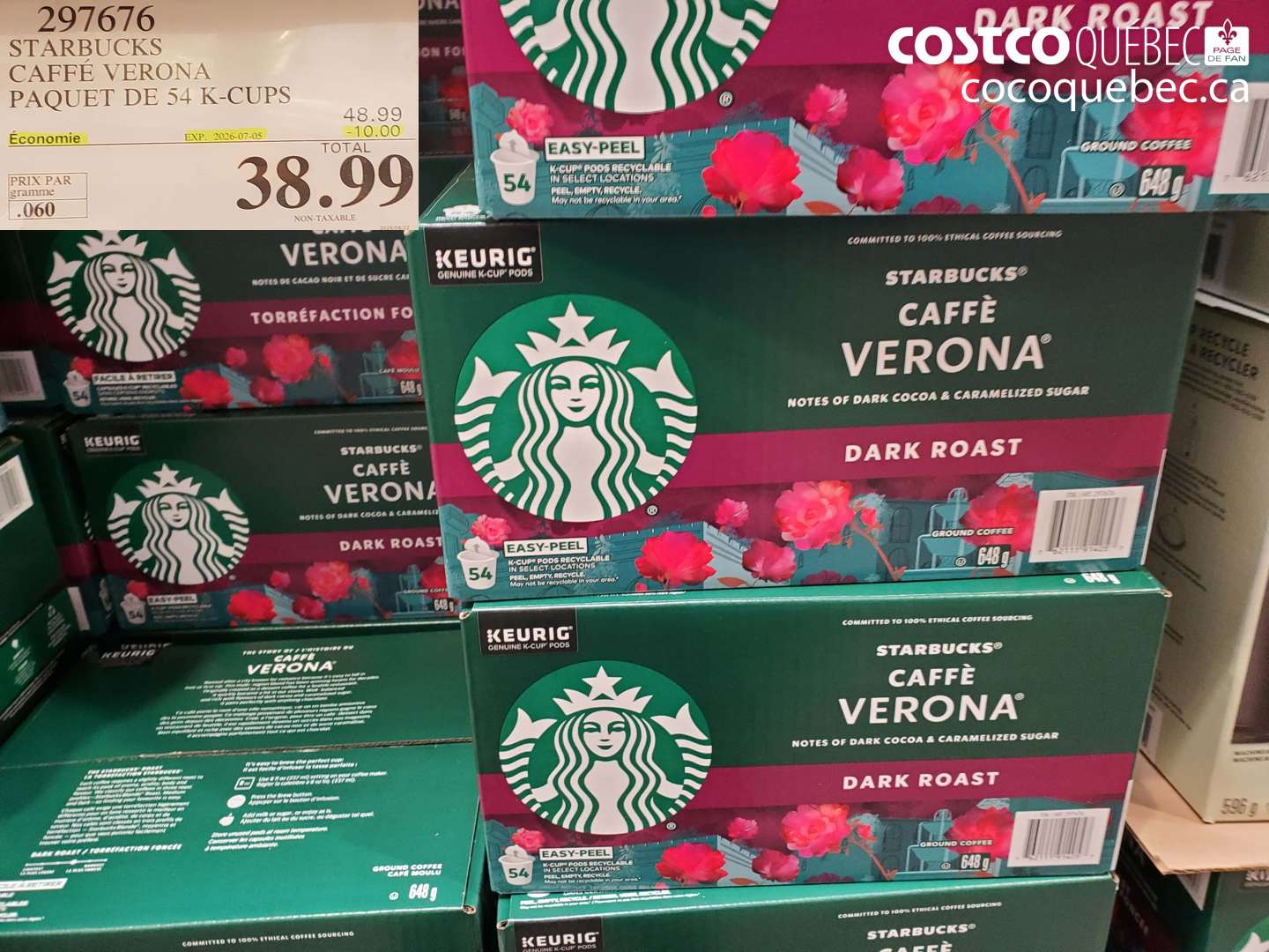 297676 STARBUCKS CAFFÉ VERONA PAQUET DE 54 K-CUPS ($10.00 INSTANT SAVINGS EXPIRES ON 2026-07-05) $38.99