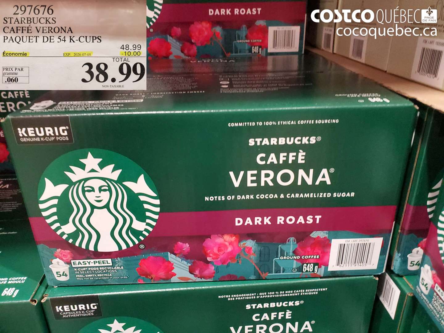 297676 STARBUCKS CAFFÉ VERONA PAQUET DE 54 K-CUPS ($10.00 INSTANT SAVINGS EXPIRES ON 2026-07-05) $38.99