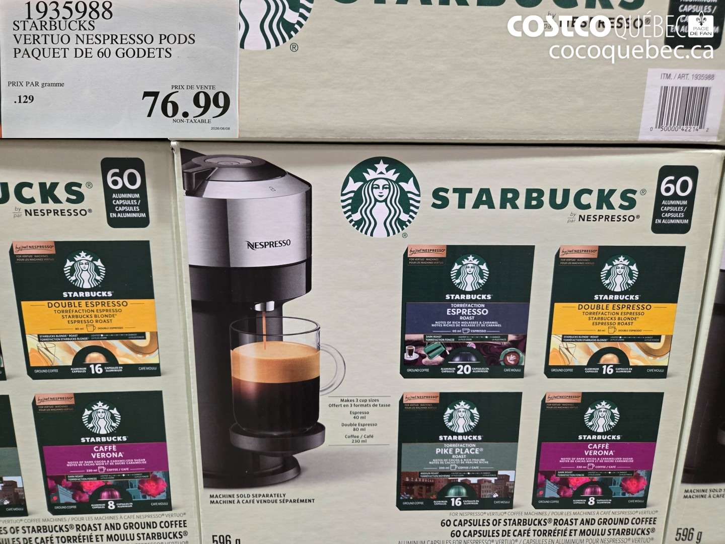 1935988 STARBUCKS VERTUO NESPRESSO PODS PAQUET DE 60 GODETS $76.99